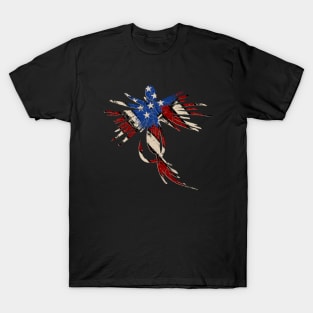 Vintage Red White and Blue American Flag Distressed Fly Fishing T-Shirt